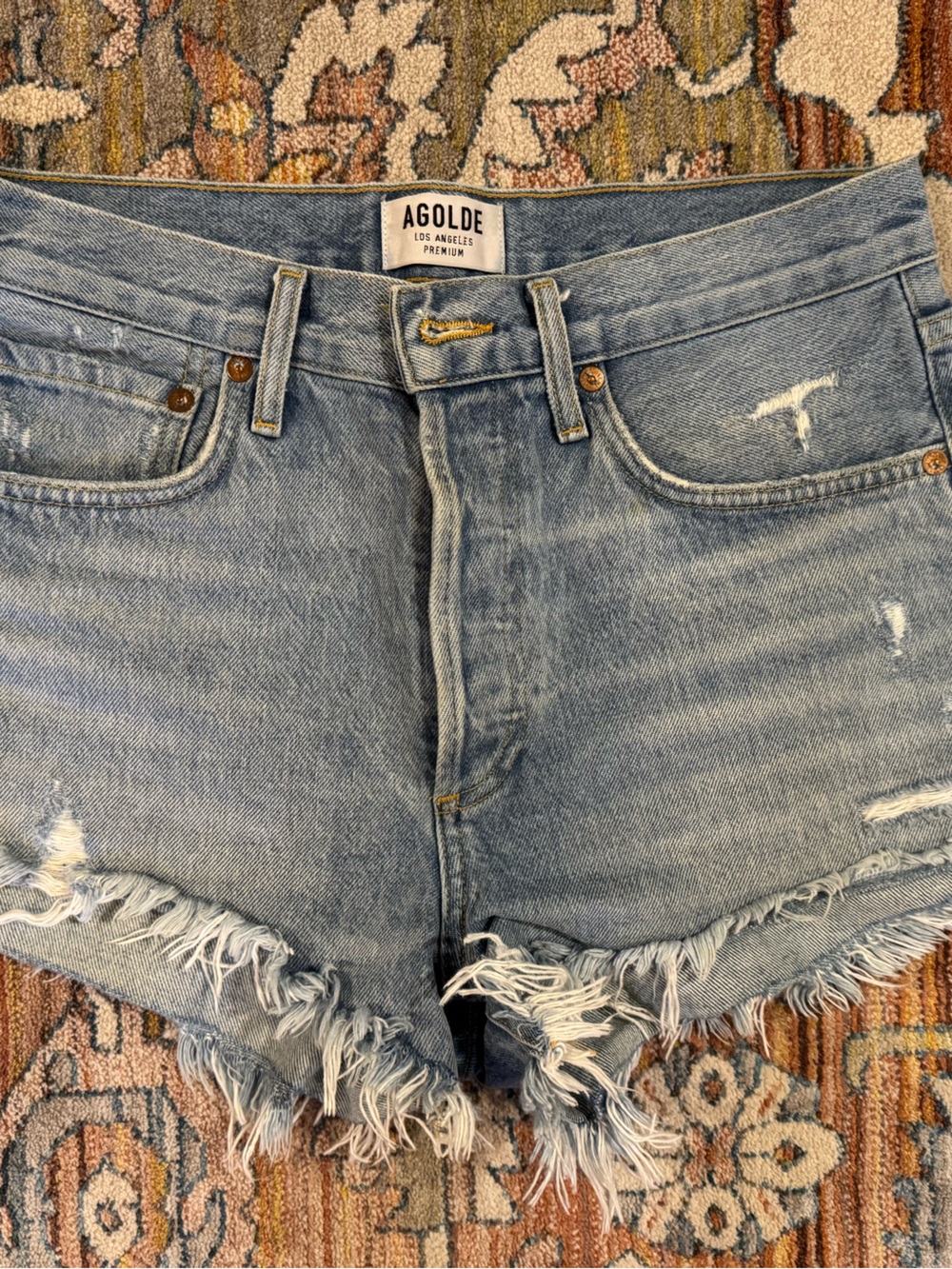 Agolde Parker Shorts Light Blue Distressed Frayed Hem Jean Shorts